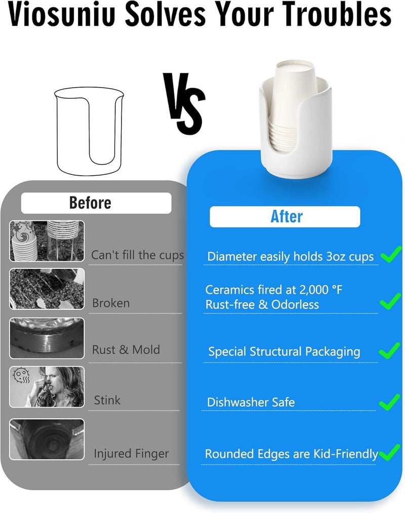 Viosuniu 3 oz Original Ceramic Bathroom Cup Dispenser with 5 PLA Paper Cups, Bathroom Essential Accessories for Mouthwash Holder on Bathroom Vanity Countertops (2 Pack, White) - Image 2